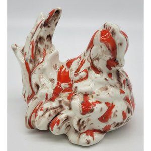 Vintage Glazed Ceramic Orange/Red & Cream Chicken Hen Rooster Figurine
